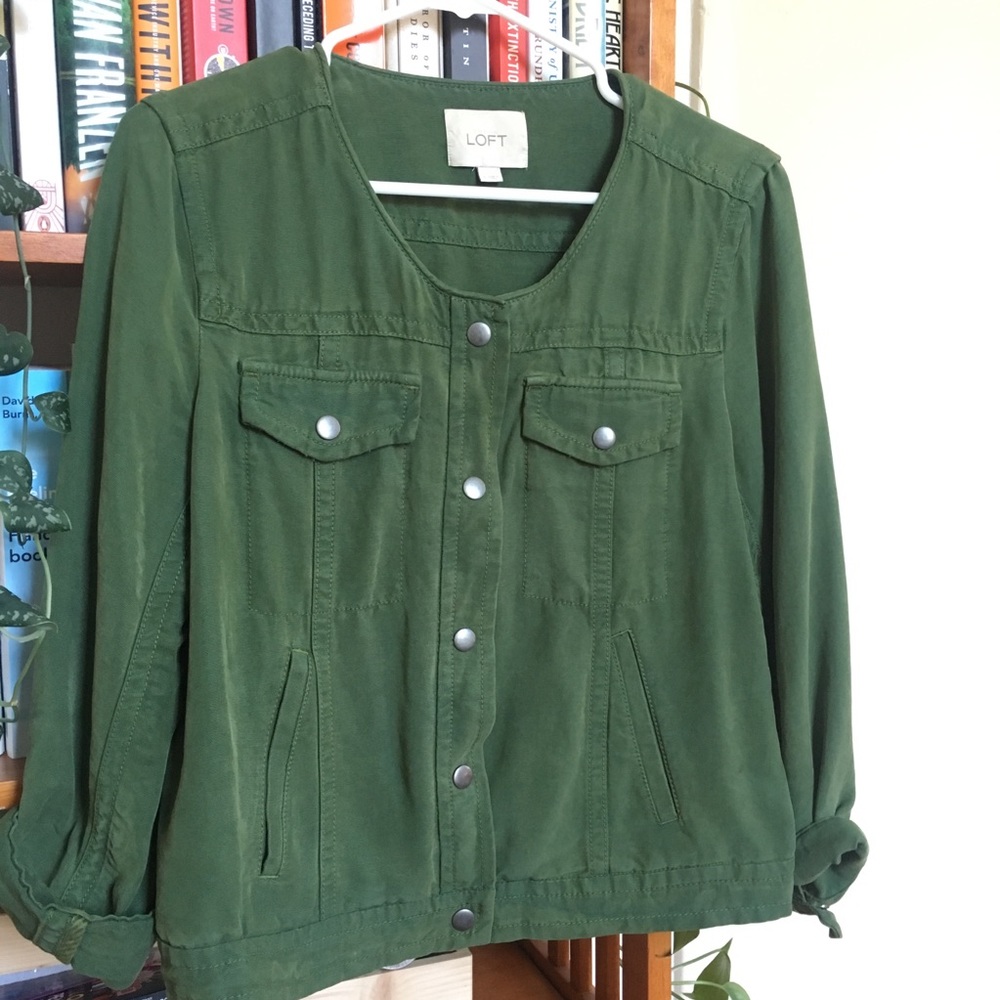 LOFT Collarless Canvas Jacket, Size Small